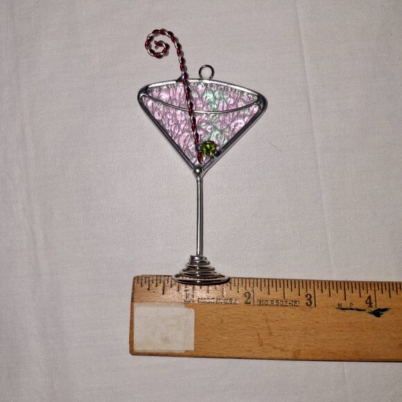 Christmas Ornament Martini Glass Prong Set Rhinestone Olive Candy Cane Stirrer - Picture 3 of 4